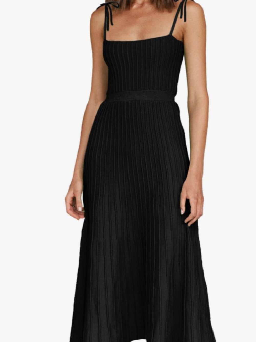 Black Ribbed Knit Square Neck Maxi Dress – Size Small